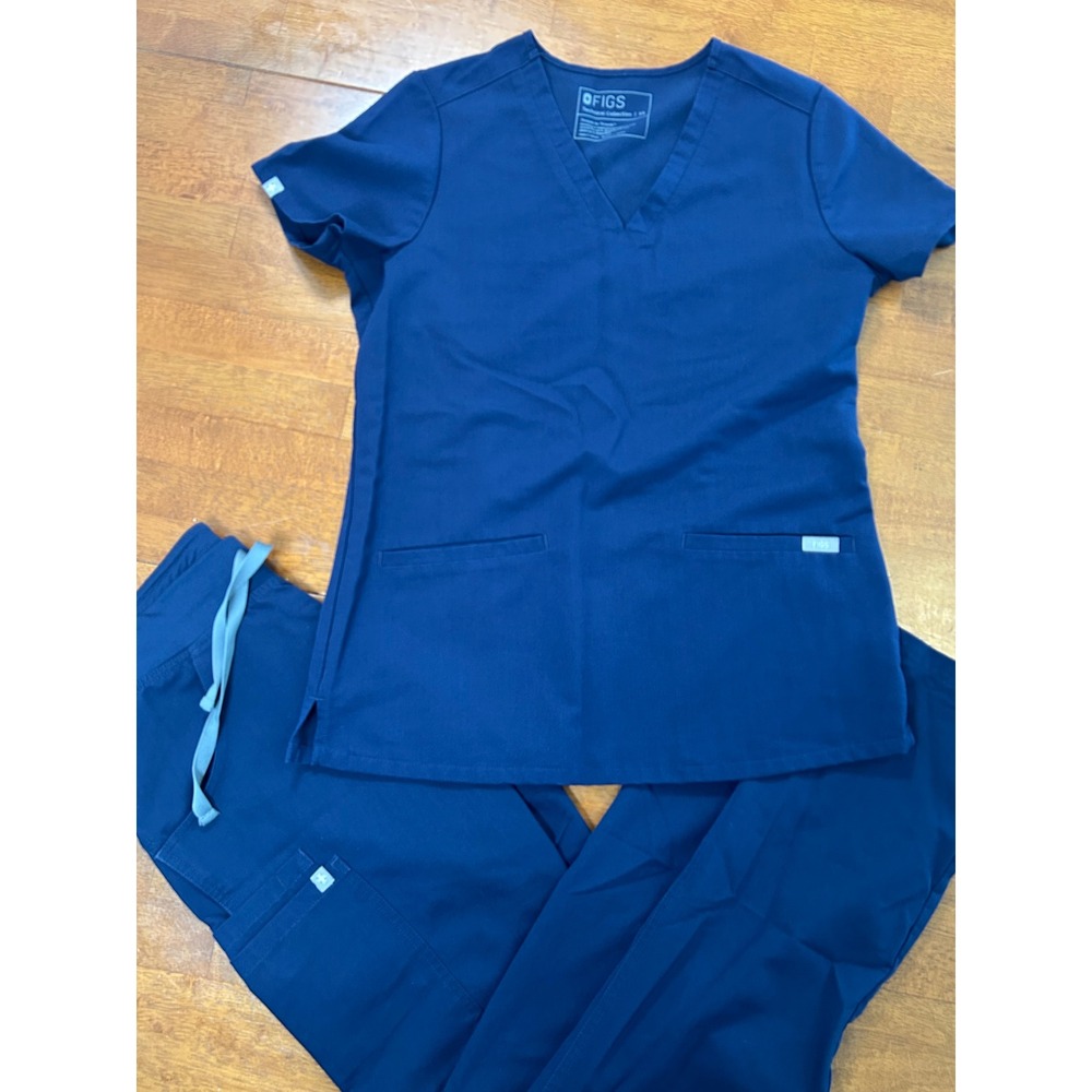Figs Technical Collection Scrub Set Women XS Navy Blue V-Neck Top and Pants